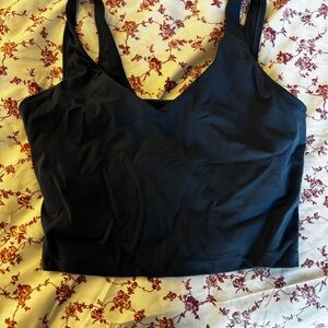 Black Sports Bra with Scoop Neckline and Wide Shoulder Straps